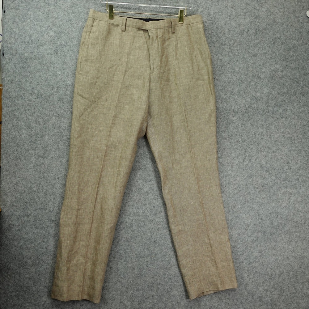 Banana Republic Linen Pants Men 34 Slim Neutral Beige Flax Summer Trousers 35x32